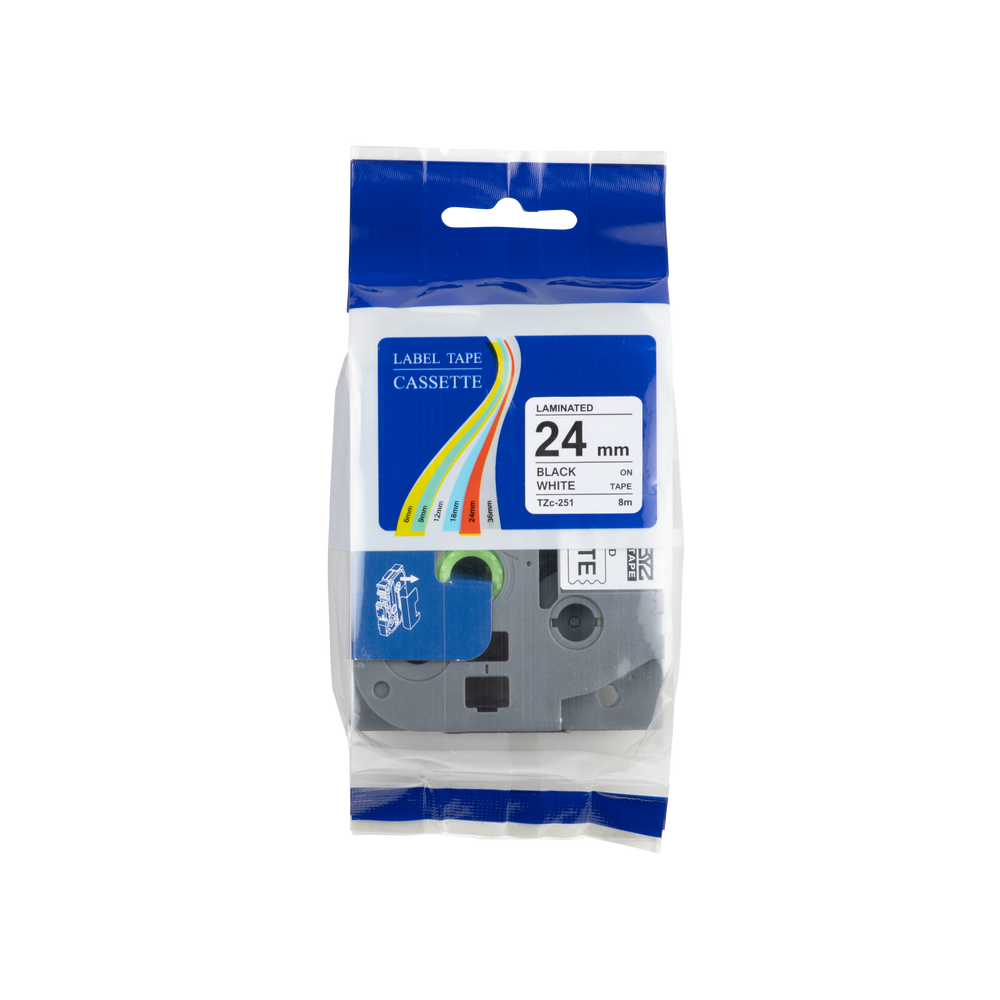 Brother kompatibles TZe-252 Klebeband rot auf weiß 24 mm x 8 m 