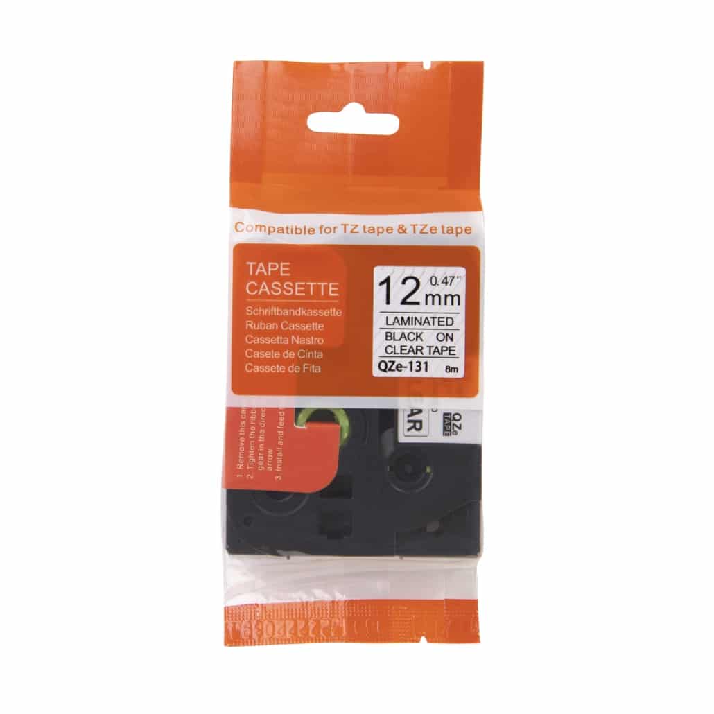 Brother-kompatibles TZe-135-Klebeband weiß auf transparent 12 mm x 8 m